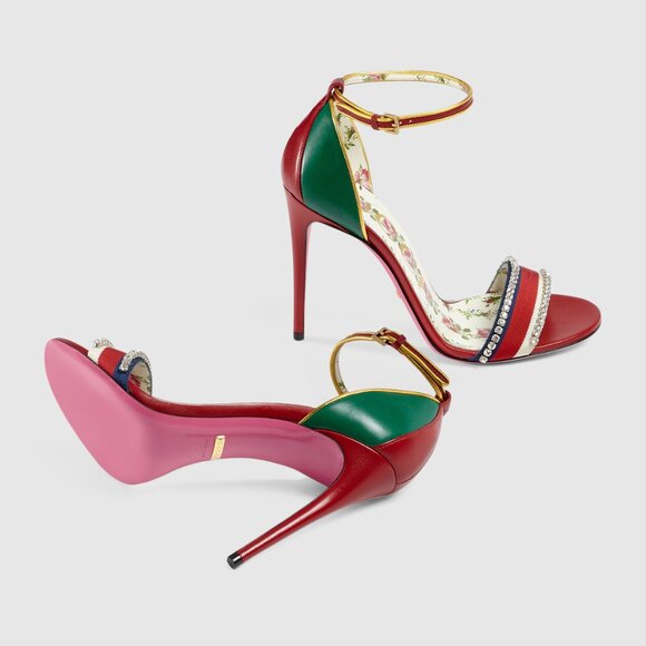 GUCCI Leather Sandal Heels Floral with Crystals — 37.5 — Fall/Winter 2017 - Picture 6 of 8